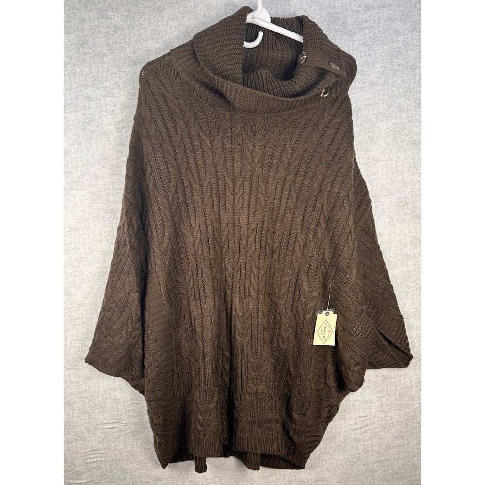 NWT St John’s Bay Womens Poncho Wrap Sweater Bat Wings Brown One Size Cable Knit